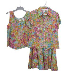 Emma James | 3 piece Floral Skirt Set, Tank Blouse | Size 14